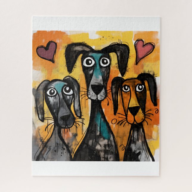 Puzzles Dog Red Hearts Happy Valentine's Day  (Vertikal)