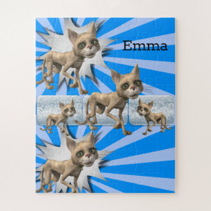 Puzzles Floral 3d Katzen Blau Grau