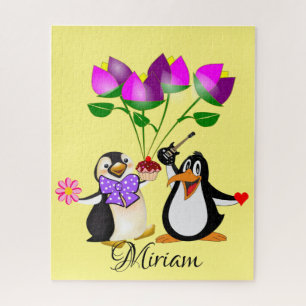 Puzzles Floral Pinguin Herzen Happy Valentine
