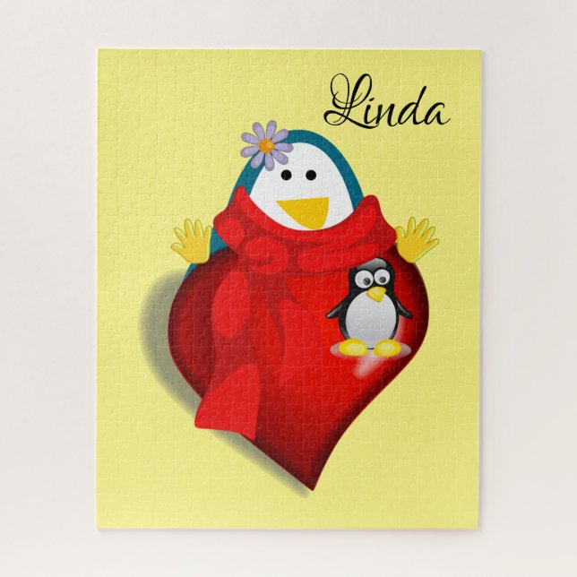 Puzzles Floral Pinguin Herzen Happy Valentine (Vertikal)