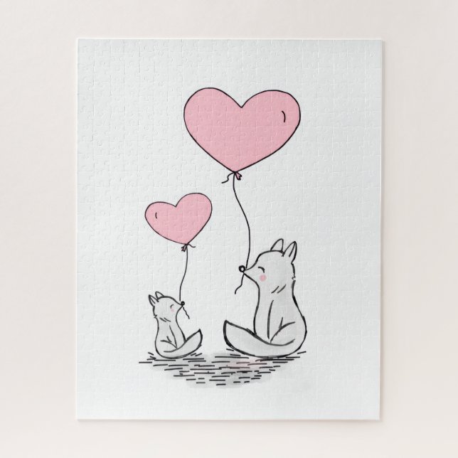 Puzzles Foxy Pink Hearts Frohen Valentinstag  (Vertikal)