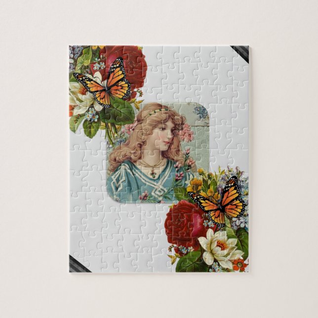 Puzzles Graue Viktorianische Blume Blüte Schmetter (Vertikal)