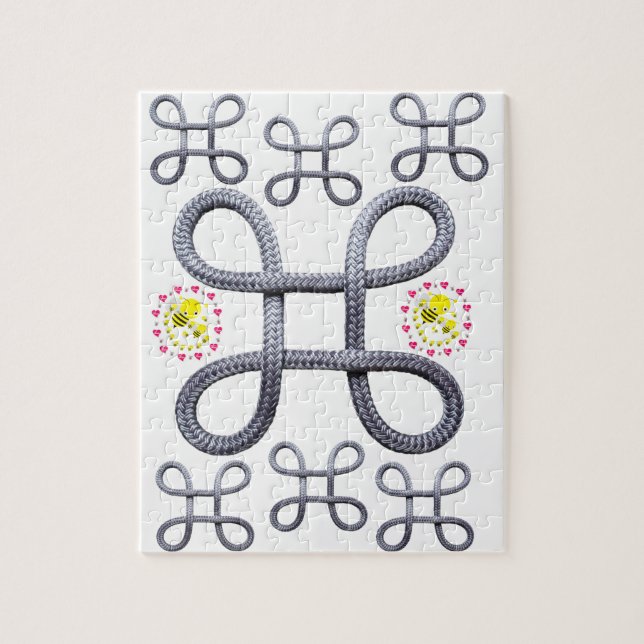 Puzzles Gray Rope Bumblebee Pink Hearts (Vertikal)