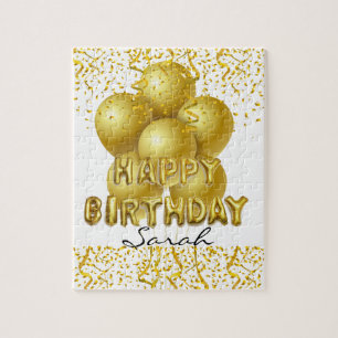Puzzles Happy Birthday Gold Balloons Confetti