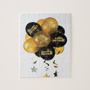 Puzzles Happy Birthday Gold und Black Balloons