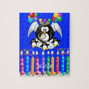 Puzzles Happy Birthday Pinguin Cake Balloons