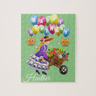 Puzzles Happy Geburtstag Vintage Blumenkatze
