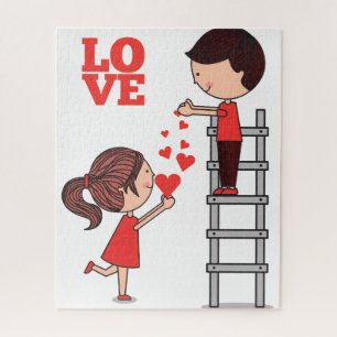 Puzzles Paar Rote Herzen Frohen Valentinstag
