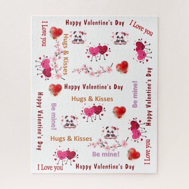 Puzzles Paar Rote Herzen Frohen Valentinstag (Vertikal)