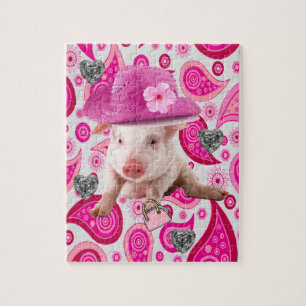 Puzzles Pink Pig Paisley Silver Hearts
