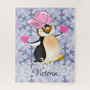 Puzzles Pink Pinguin Herzen Happy Valentine