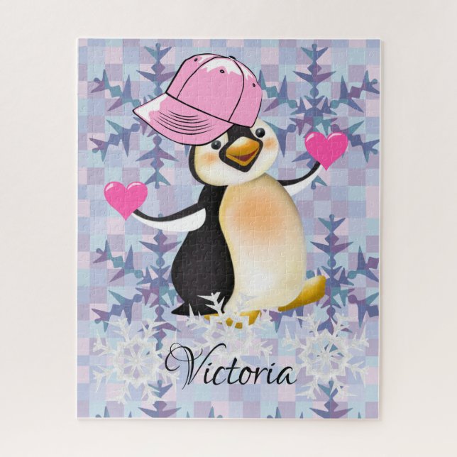 Puzzles Pink Pinguin Herzen Happy Valentine (Vertikal)
