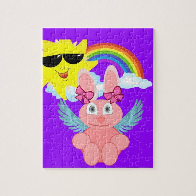 Puzzles Pink Rabbit Rainbow Sun Wolken (Vertikal)