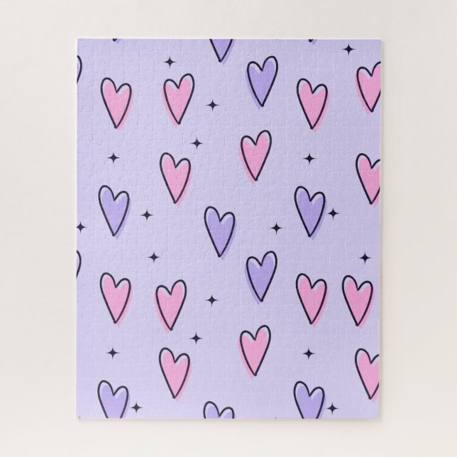 Puzzles Purple Pink Hearts Happy Valentine's Day  (Vertikal)
