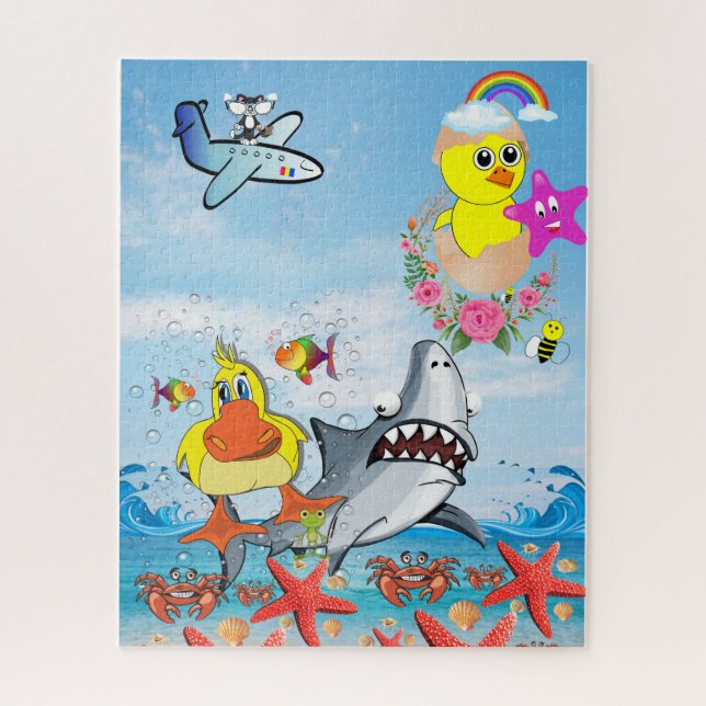 Puzzles Rainbow Sky Ocean Shark Ducks Cat (Vertikal)