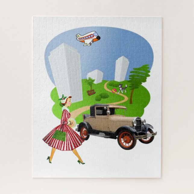 Puzzles Retro Frauenpark Dog (Vertikal)