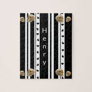 Puzzles Schwarz-Weiß-Streifen Schädel Herz