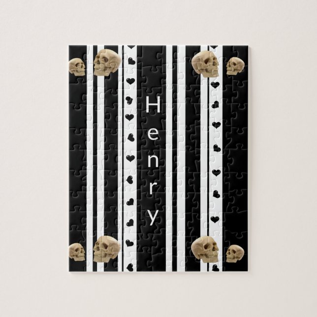 Puzzles Schwarz-Weiß-Streifen Schädel Herz (Vertikal)