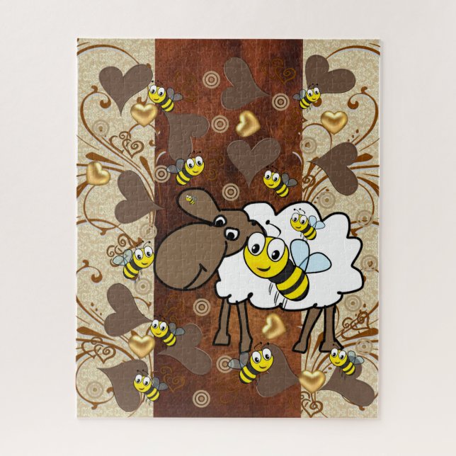Puzzles Sheep Bumblebee Blumenbraun Herz (Vertikal)