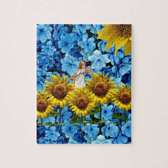 Puzzles Sonnenblumenblume Blauer Blume (Vertikal)