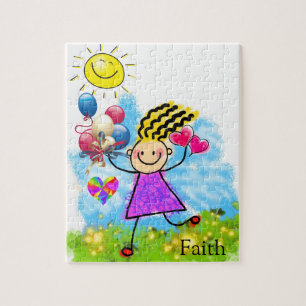 Puzzles Sun Floral Little Girl Pink Balloons