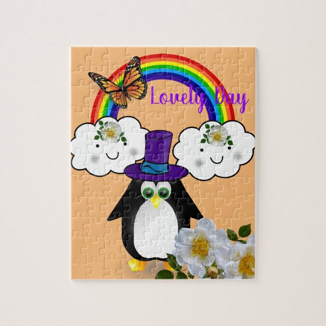Puzzles Weiß und Schwarzer Pinguin Rainbow Bloral (Vertikal)