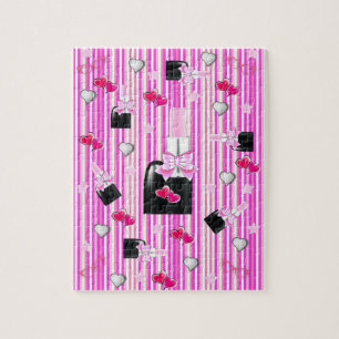 Puzzles White Pink Streifen Nail Polnischer Herzen