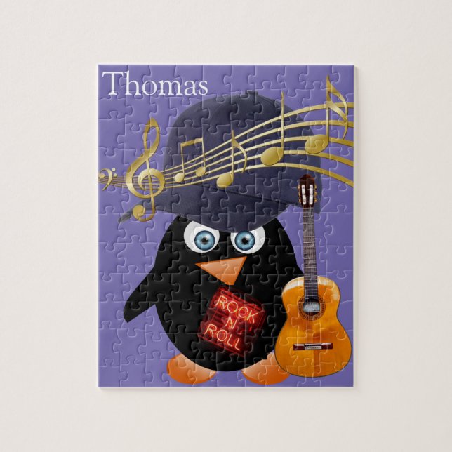 Puzzles White und Black Pinguin Gitarre Rock'n'Rol (Vertikal)