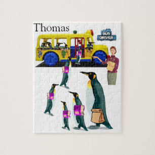 Puzzles White und Black Pinguin School Busfahrer