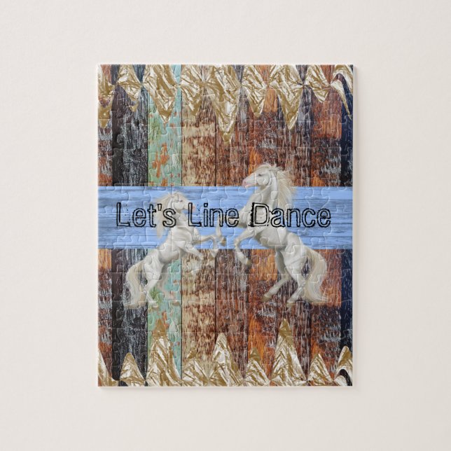 Puzzles Wood White Horse Let's Line Tanz (Vertikal)