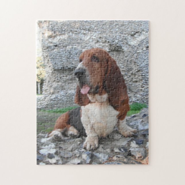 Puzzlespiel Basset Hound, das Schloss besucht Puzzle (Vertikal)