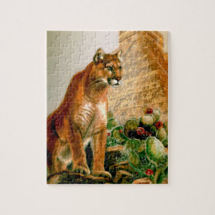 Puzzlespiel eines Pumas auf dem Mayatempel Puzzle