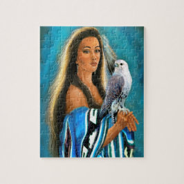 Puzzlespiel mit Ureinwohner-Mädchen und Falken Puzzle