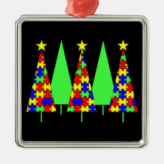 Puzzlespiel-Weihnachtsbäume - Autismus-Bewusstsein Silbernes Ornament