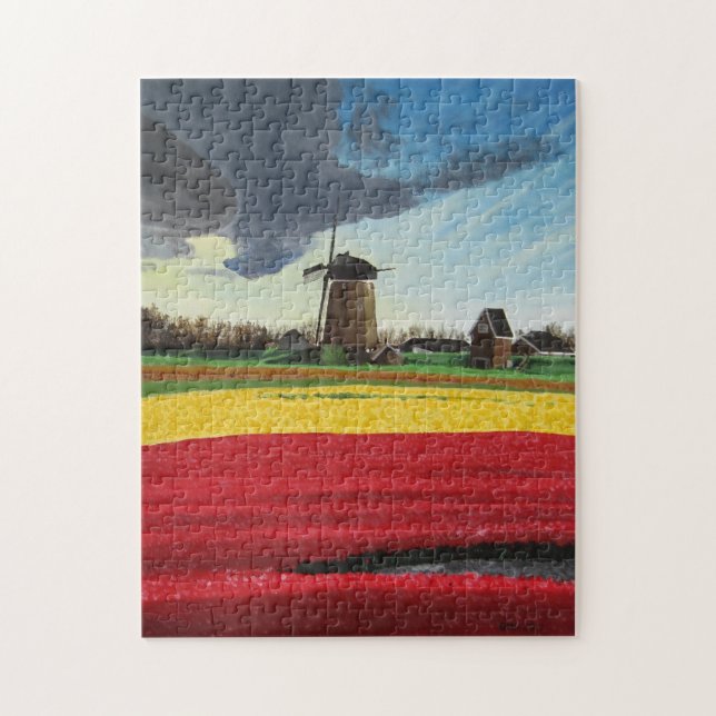 Puzzlespiel-Windmühle und Tulpen Puzzle (Vertikal)