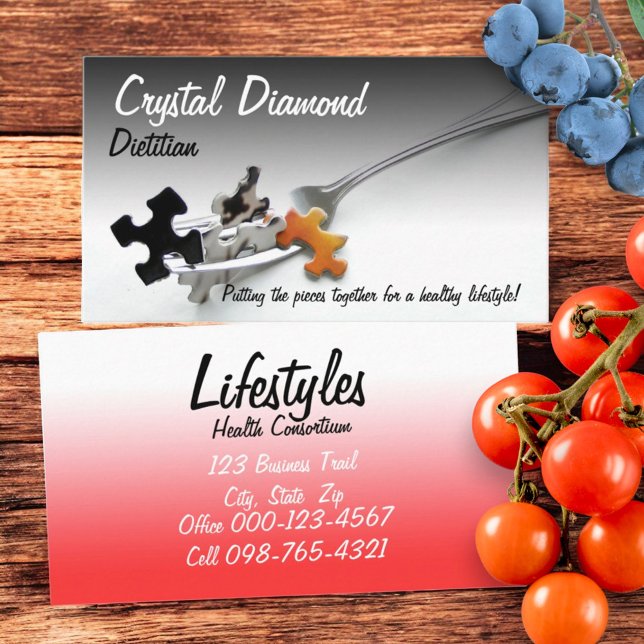 Puzzleteile auf den Gabelzinken Berufliche Gesundh Visitenkarte (business card template front and back template)