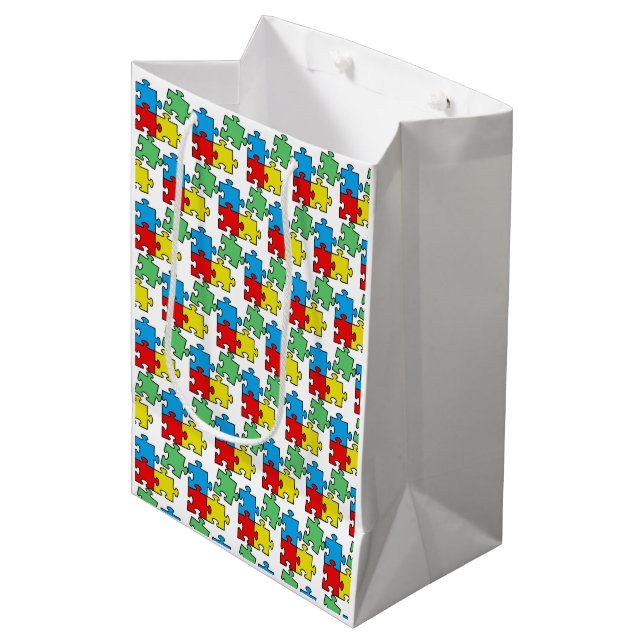 Puzzleteile Design Mittlere Geschenktüte (Vorderseite Schrägansicht)