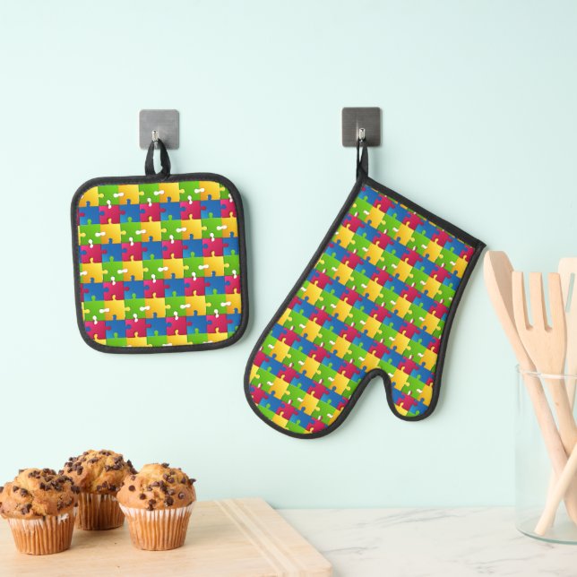 Puzzleteile Design Ofen Mitt & Pot Holder Set (Insitu (Hängend))