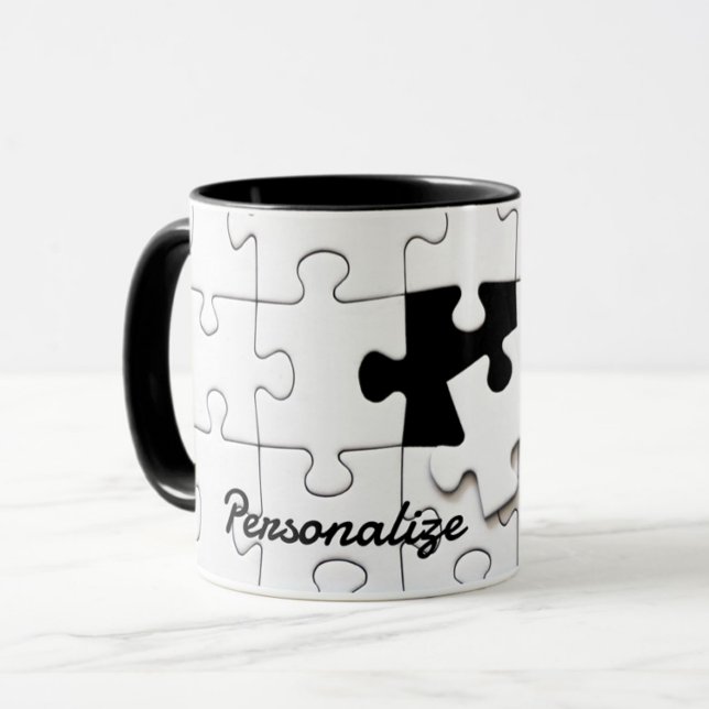 Puzzleteile lustig whimsisile schwarz-weiß tasse (Von Creator hochgeladen)