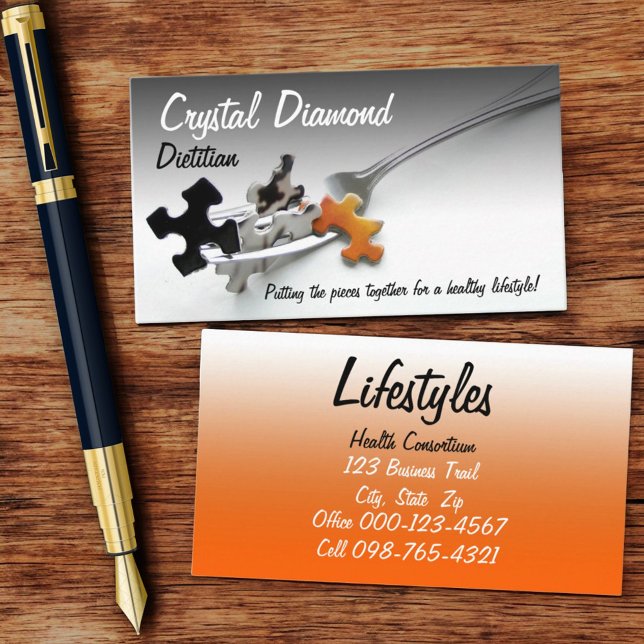 Puzzleteile und Gabel Visitenkarte (business card front and back )