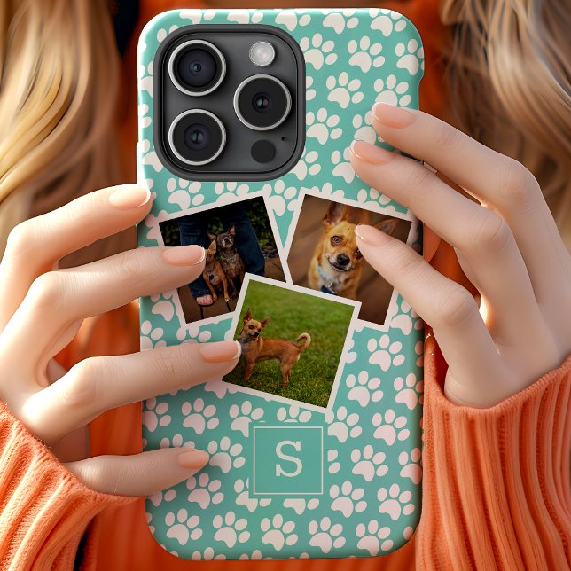 PW Print Pet Foto Collage Aquamarin Monogram Case-Mate iPhone Hülle (Von Creator hochgeladen)
