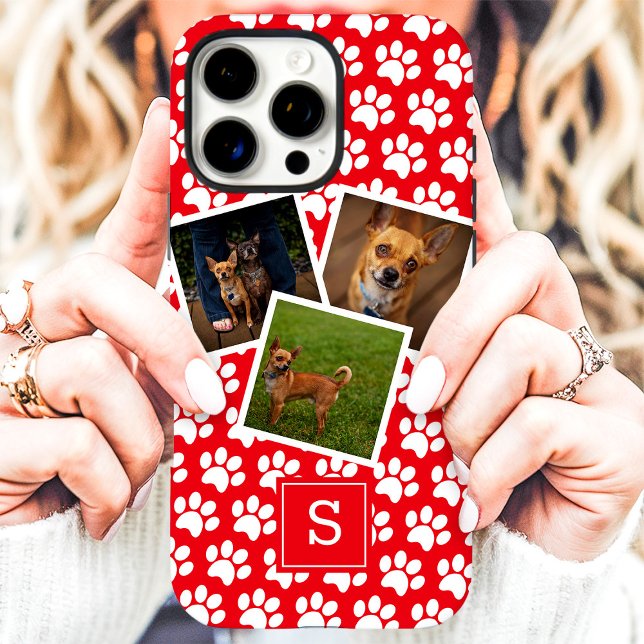 PW Print Pet Foto Collage Red Monogram Case-Mate iPhone Hülle (Von Creator hochgeladen)