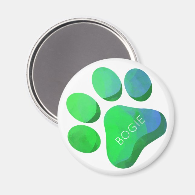 PW Print Pets NAME Blue Green Dog Cat Fun Magnet (Vorderseite/Rückseite)