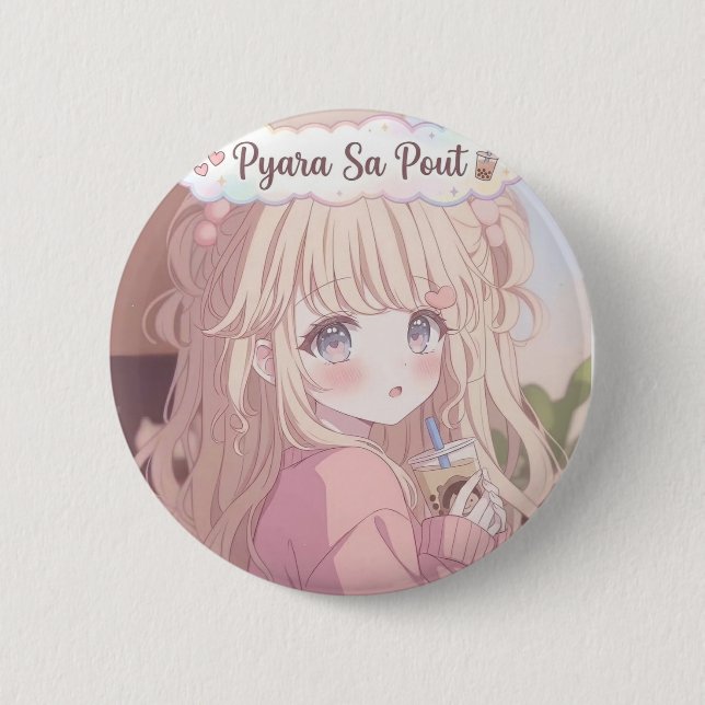 Pyara Sa Pout - Süßes Kawaii Anime Mädchen mit Bob Button (Vorderseite)
