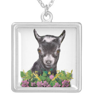 Pygmy Goat Floral Necklace Versilberte Kette