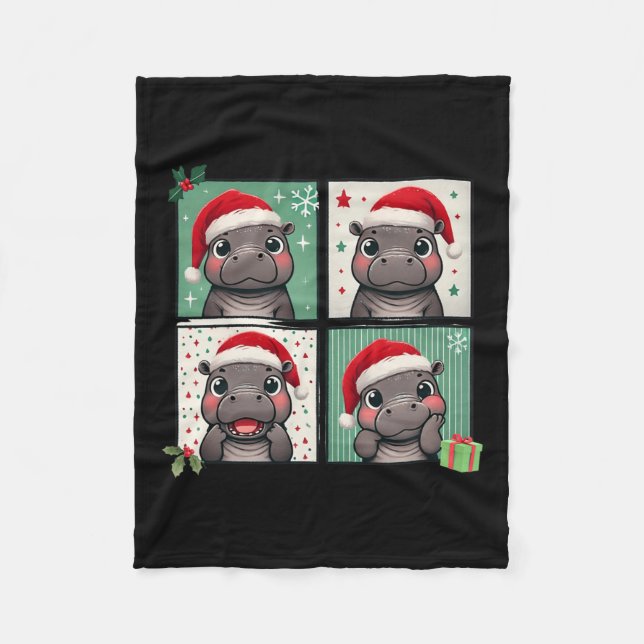Pygmy Hippo Meme Santa Claus Hat Fotobooth Funny Fleecedecke (Vorderseite)