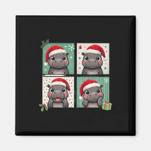 Pygmy Hippo Meme Santa Claus Hat Fotobooth Funny Magnet