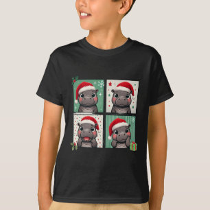 Pygmy Hippo Meme Santa Claus Hat Fotobooth Funny T-Shirt