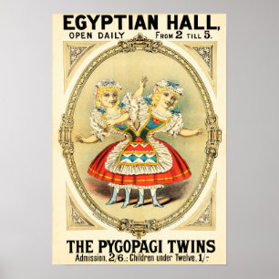 Pygopagi Twins EGYPTIAN HALL Freak Show Circus Poster