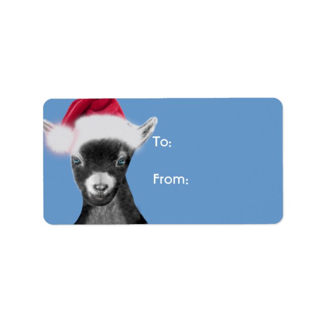 Pygora Goat Santa Goat Weihnachtsgeschenk Tag Adressaufkleber (Vorne)